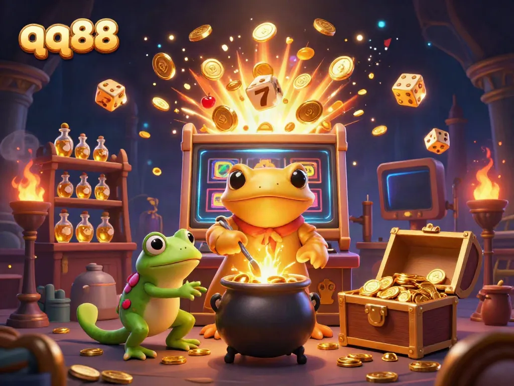 Experience thrills with qq88 as the golden salamander alchemist turns metal into treasures, with vibrant casino elements.