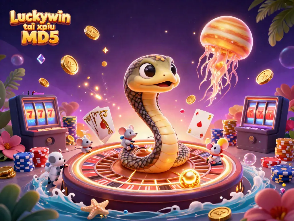 Experience thrilling action with Luckywin tài xỉu MD5 in this vibrant 3D casino scene full of excitement.
