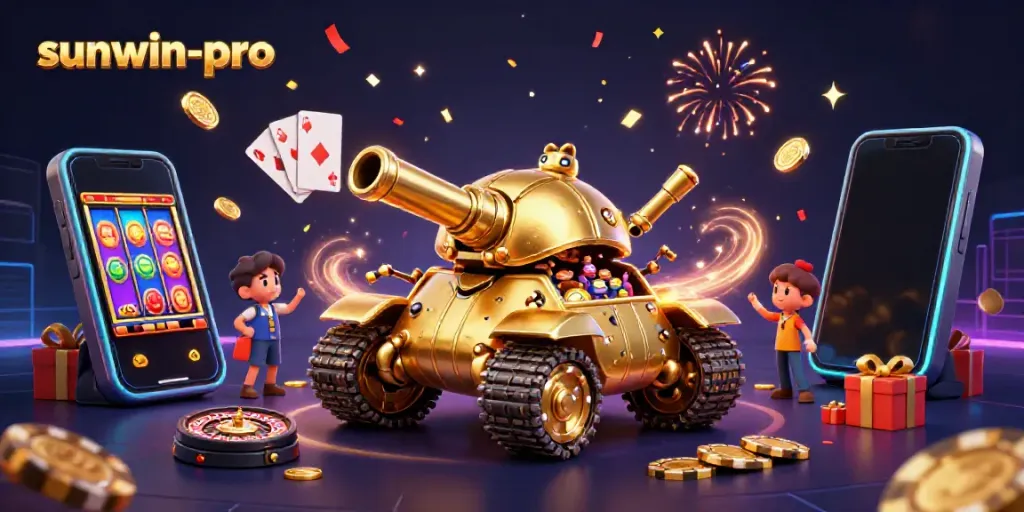 Experience exciting games at sunwin-pro with vibrant 3D casino elements and golden coins showering down.