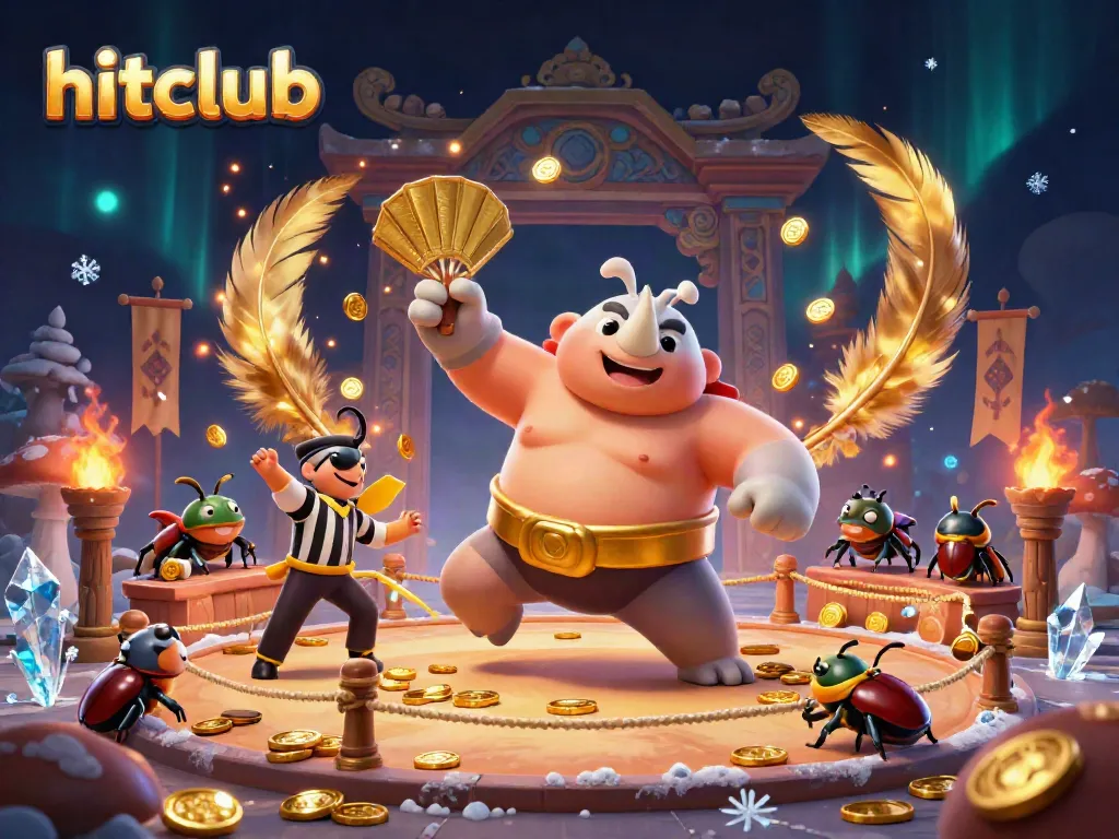 Hitclub's vibrant online gaming universe full of thrilling action and dynamics, showcasing the sumo beetle champion.