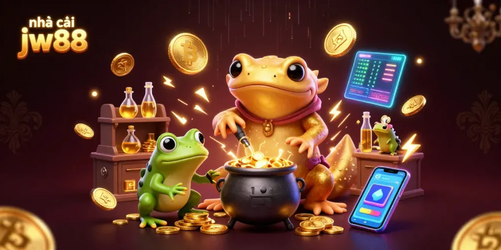 Experience thrilling gaming at nhà cái jw88 with vibrant 3D casino elements and golden coins.
