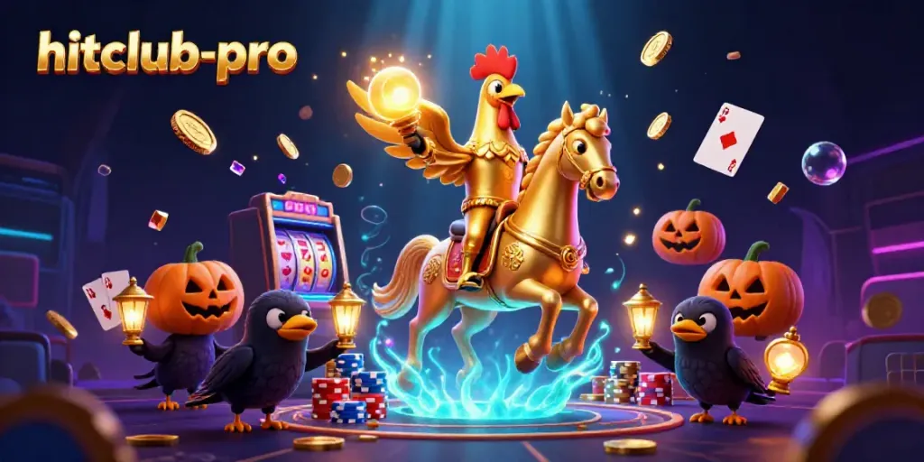 Engage with hitclub-pro's vibrant casino scene featuring a golden rooster and rich gaming elements.