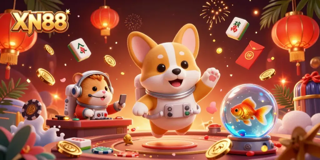 Experience the thrill of XN88 casino games with a vibrant 3D illustration of fun gaming elements.