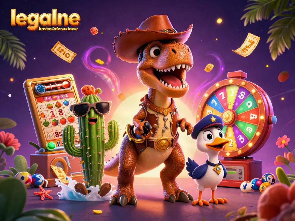 Experience the thrill of legalne kasyna internetowe with a vibrant illustration featuring playful casino elements.