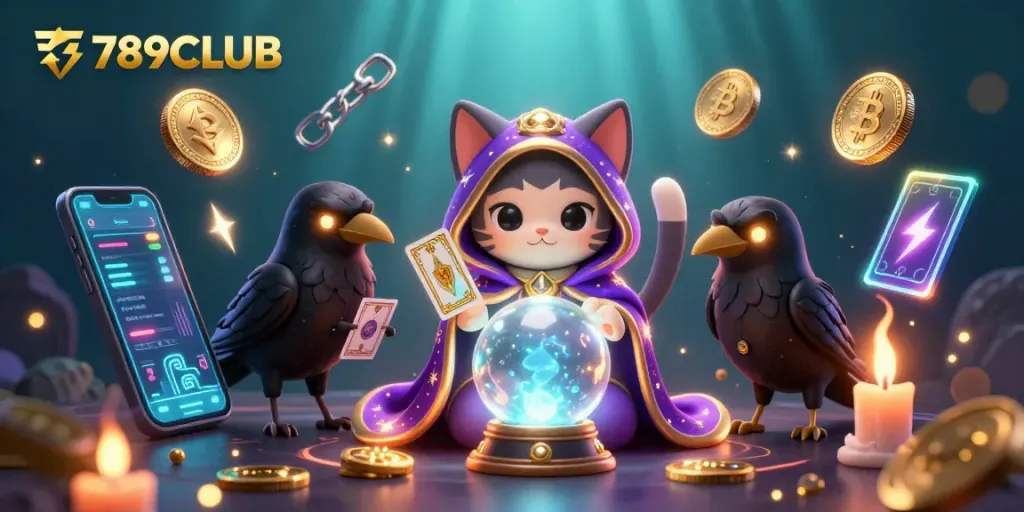 Engage with the thrilling 789CLUB virtual casino experience, featuring mystic characters and crypto elements, highlighting excitement.