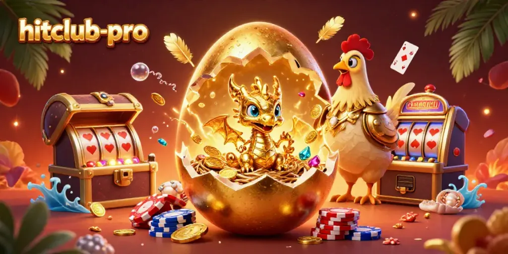 Hitclub-pro showcases a vibrant casino scene with gold, poker chips, and dynamic gaming elements.