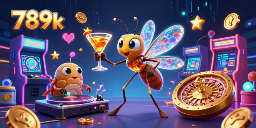 Play exciting games at 789k casino, featuring vibrant characters in a dynamic casino atmosphere.