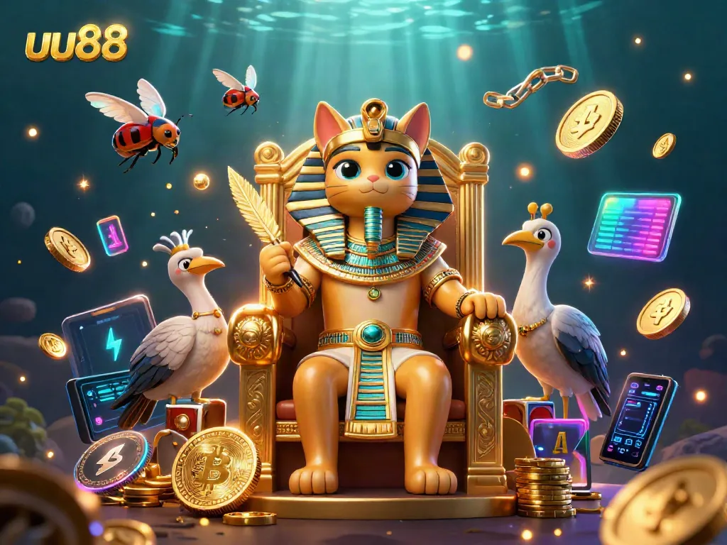 Enjoy dazzling gaming action at uu88 with a regal pharaoh cat and golden jackpots!