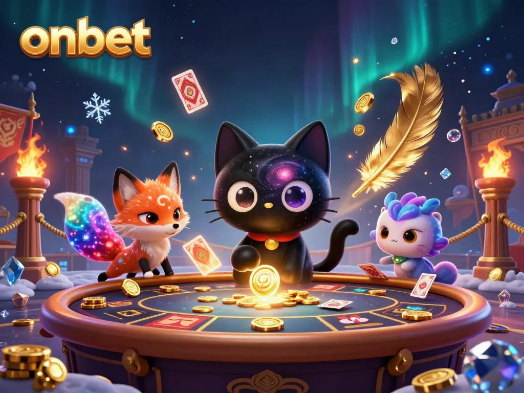 Join the cosmic fun at Onbet's digital casino with a black hole cat and nebula fox.