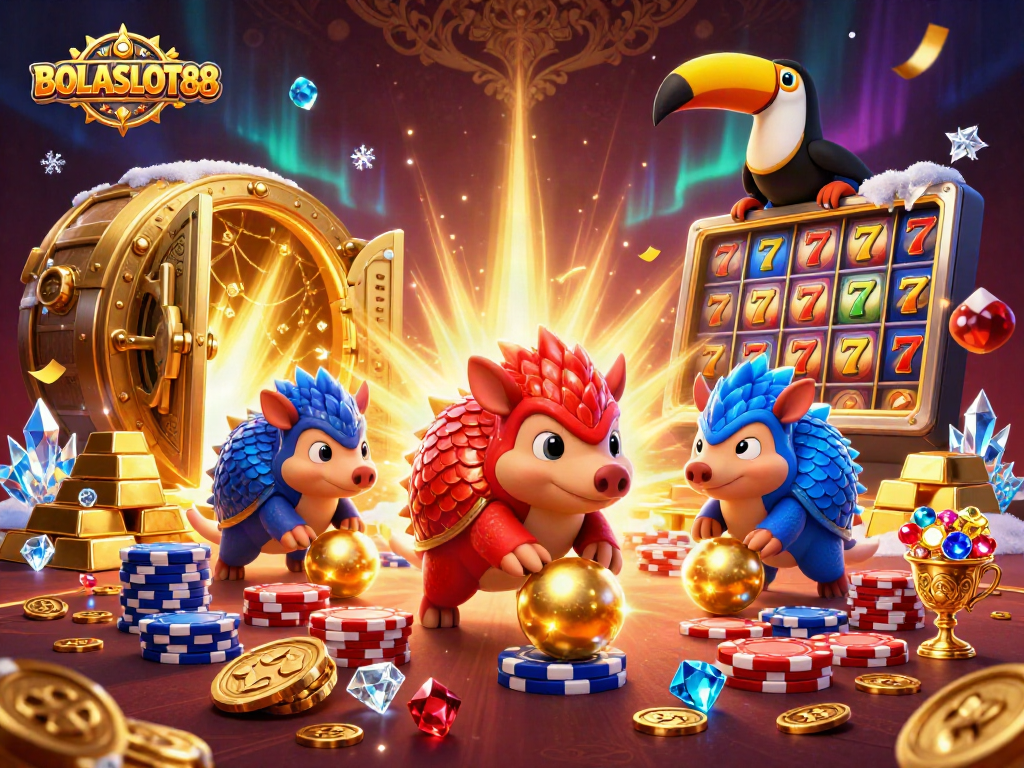 Engaging scene of rival pangolins in Bolaslot88, showcasing slots with dynamic action and casino elements.