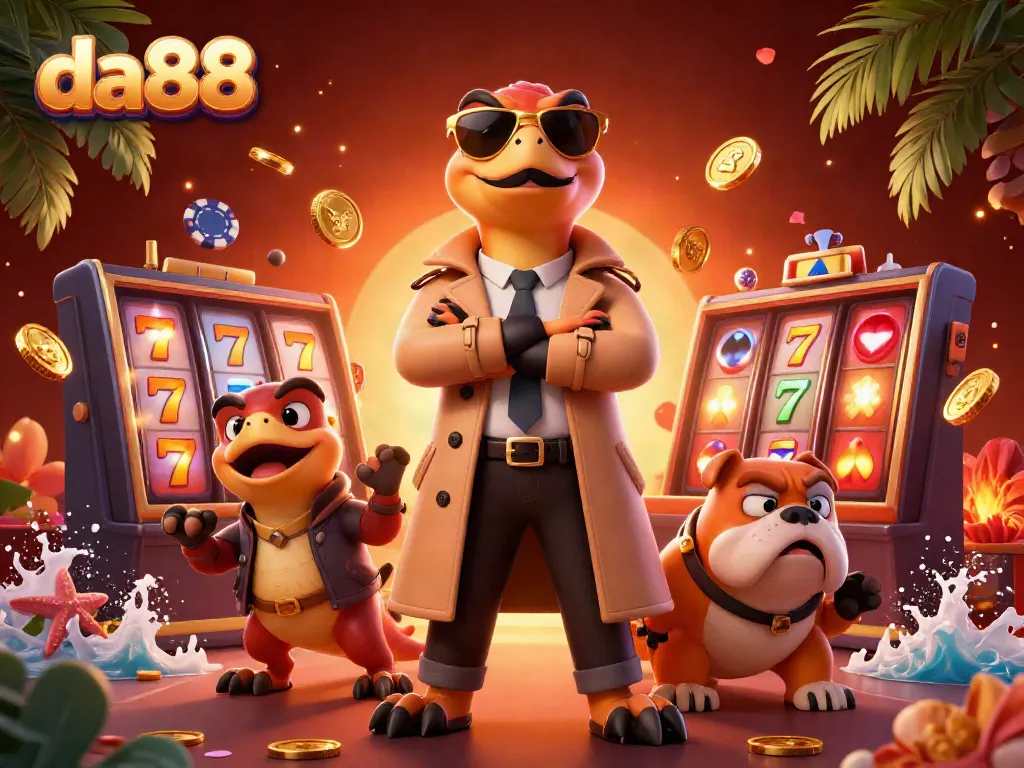 da88 hosts exciting gameplay with raptors in a trench coat entering a VIP casino lounge atmosphere.