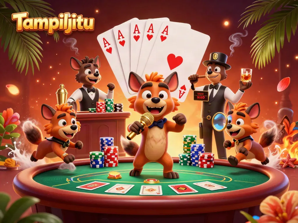 Tampiljitu's vibrant casino scene featuring hyenas in action with poker and laughter.