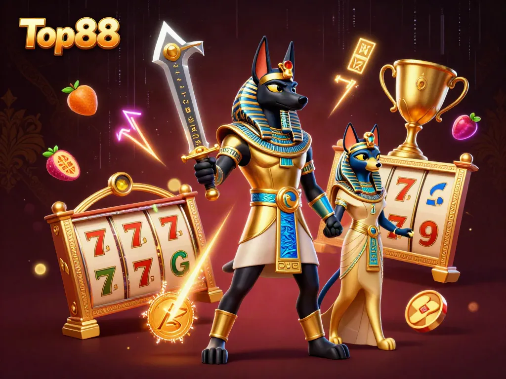 Experience the thrilling world of Top88 with ancient Egyptian warriors and dynamic casino elements.