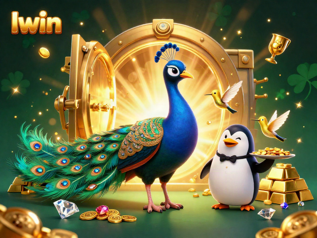 Iwin players engaging with a colorful casino game scene featuring vibrant characters and treasure elements.