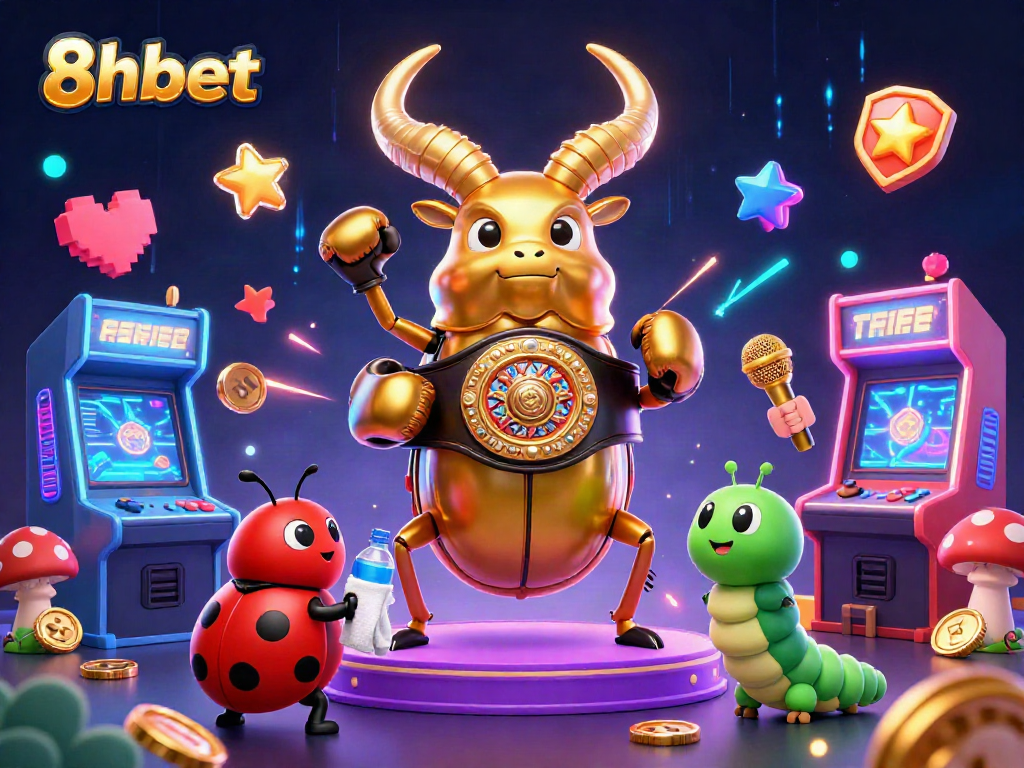 Experience the excitement of 8xbet with a vibrant 3D casino battle featuring a golden beetle!