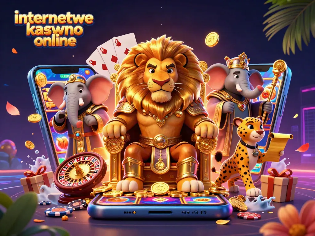 Experience thrilling adventures at internetowe kasyno online with a fierce lion king and vibrant gaming elements.
