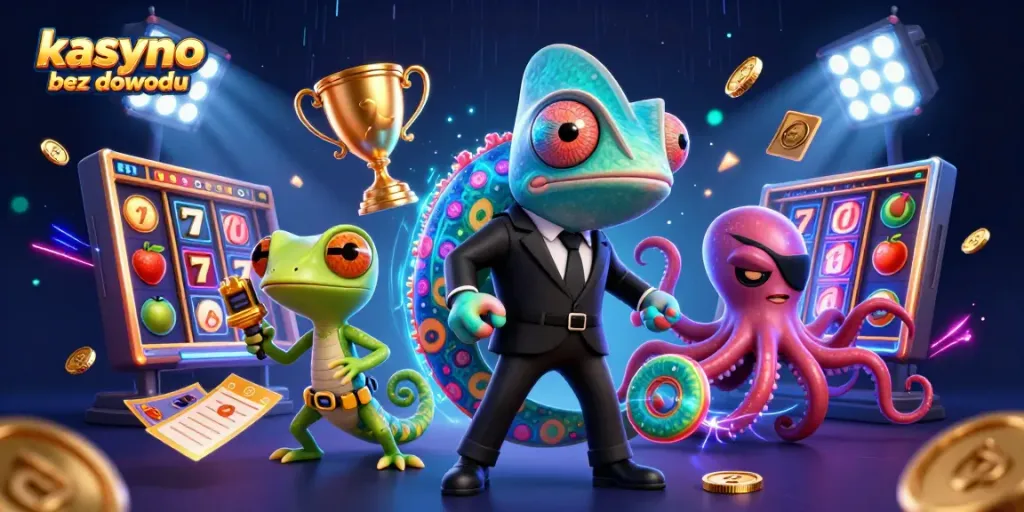 Experience kasyno bez dowodu with exciting slot games, a colorful character scene, and dynamic action.