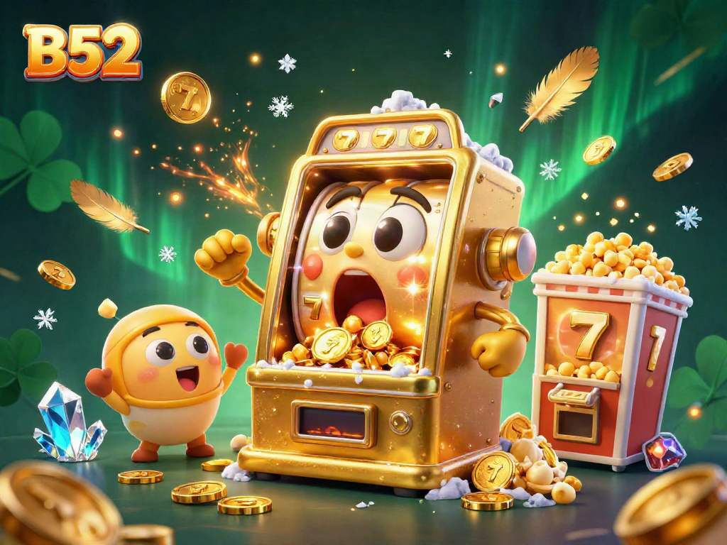 B52 slot machine hits jackpot as coins pour out while cheering baby slots celebrate