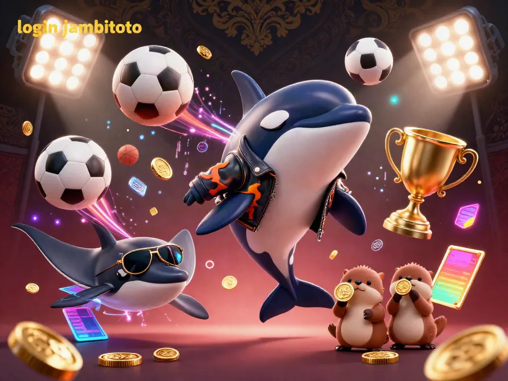 Engage with the exciting login jambitoto action featuring cartoon characters, sports elements, and vibrant colors.