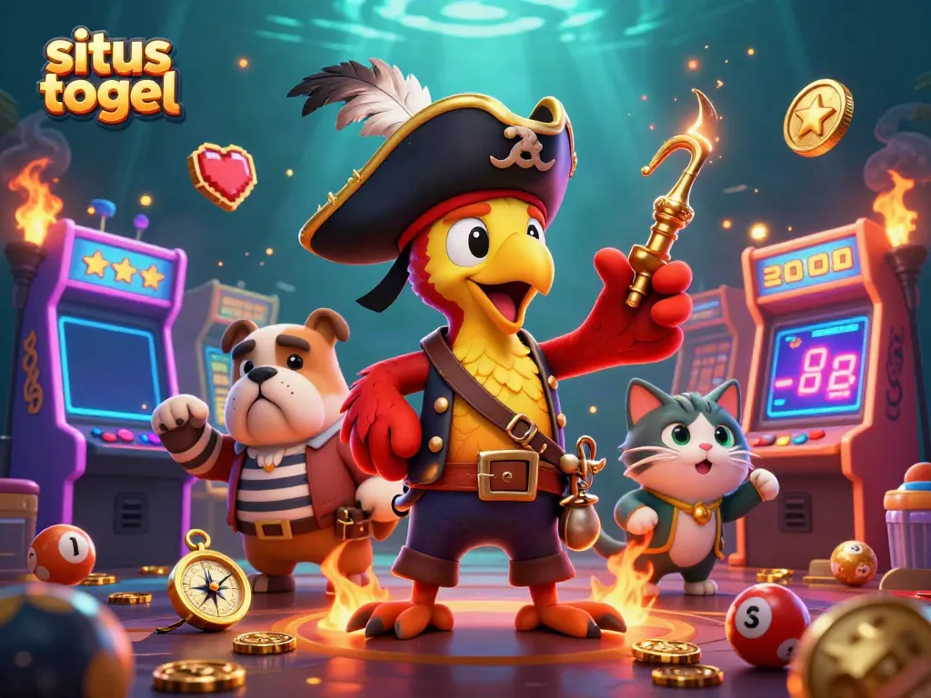 Engage in situs togel with a vibrant 3D scene featuring a lottery-themed pirate adventure.