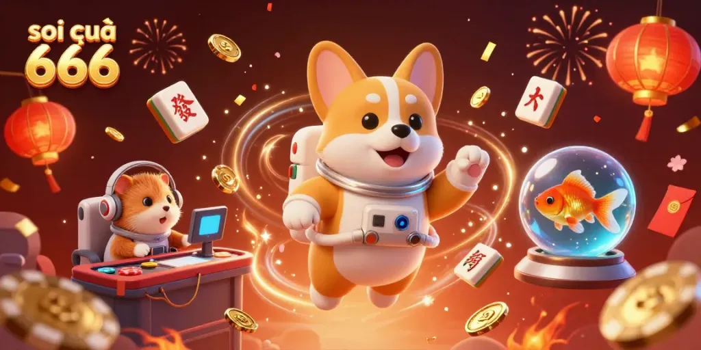 Experience the excitement of soi cầu 666 with a vibrant space casino scene featuring animated characters and festive elements.