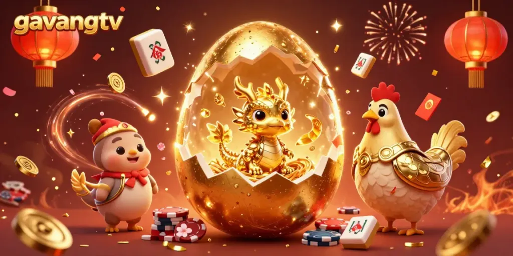 Experience exciting live gaming action with gavangtv, featuring a golden dragon emerging on poker chips.