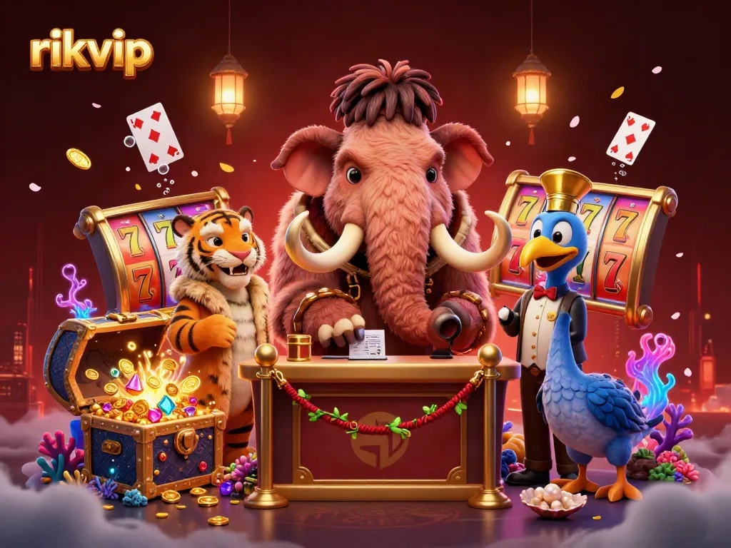 Betters experience the exciting world of rikvip with a vibrant casino scene filled with stunning characters and slot elements.