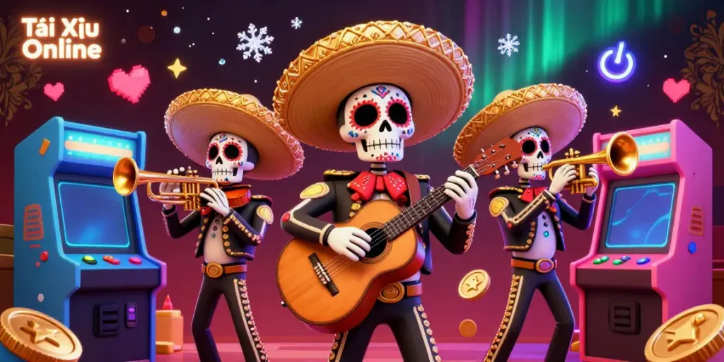 Engage in Tài Xỉu Online with a lively mariachi band scene celebrating gaming culture.