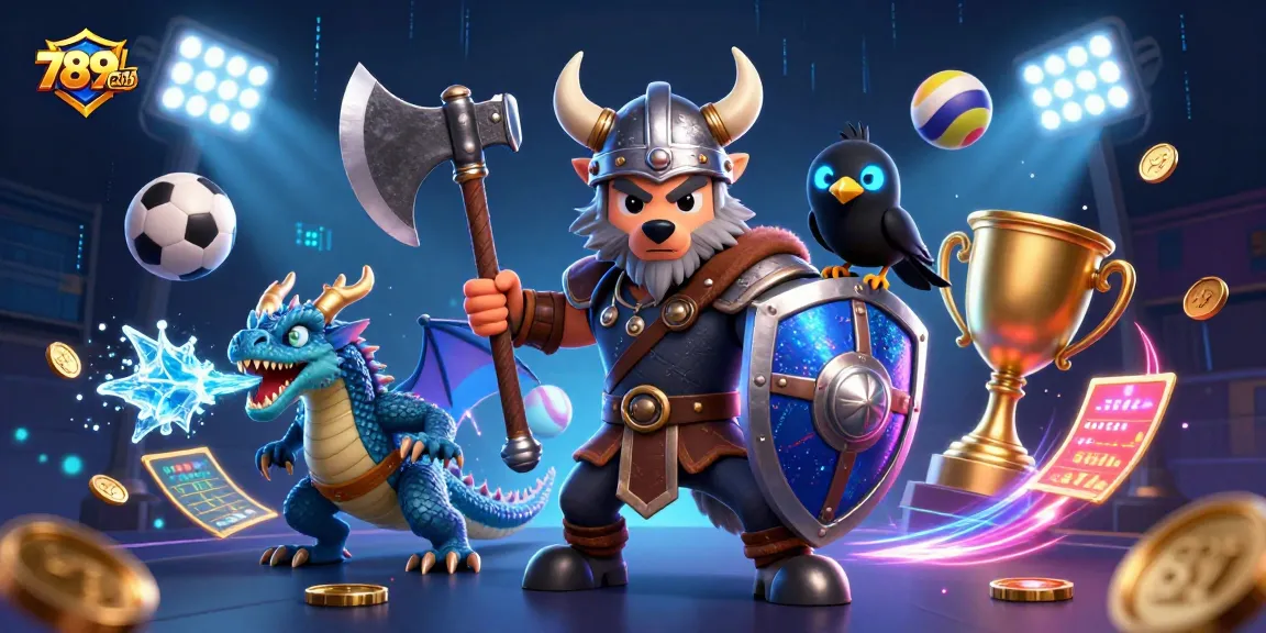 Bet on excitement with 789Club, where a Viking wolf warrior and dragon bring the thrill of gaming alive.