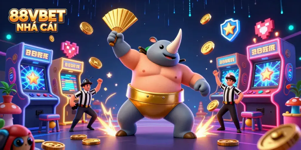Experience thrilling gameplay at 88VBET NHÀ CÁI with an energetic 3D illustration showcasing winning moments.