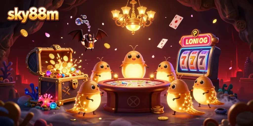 Experience the sky88m casino excitement with glowing glowworms and treasure-filled gaming.