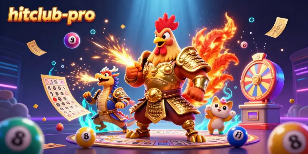 Engage with hitclub-pro through a dynamic 3D scene of animated characters and casino elements.