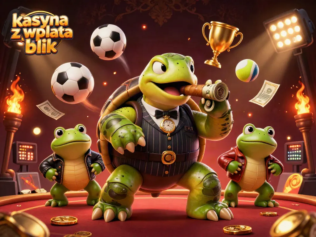 Experience kasyna z wplata blik with a dynamic casino scene featuring a snapping turtle and bullfrog enforcers.