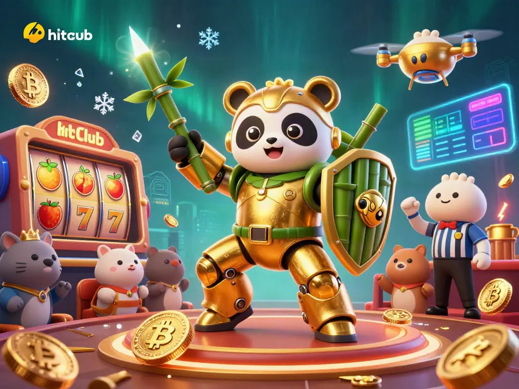 Engage with hitclub's exciting slot reels and crypto themes in this vibrant casino illustration.