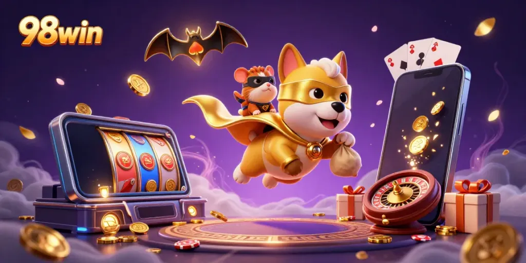 Engage with 98win’s thrilling casino adventure featuring a superhero dog and rich gaming elements.