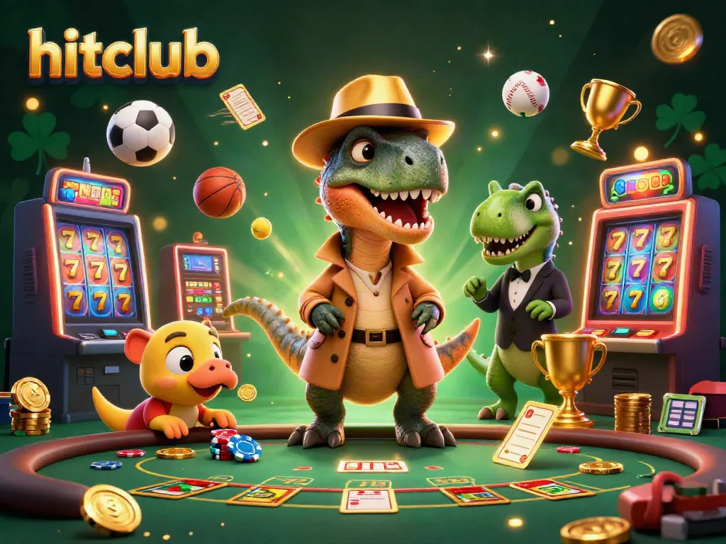 Engage in the hitclub world with a cartoon velociraptor card counter at a vibrant casino blackjack table.