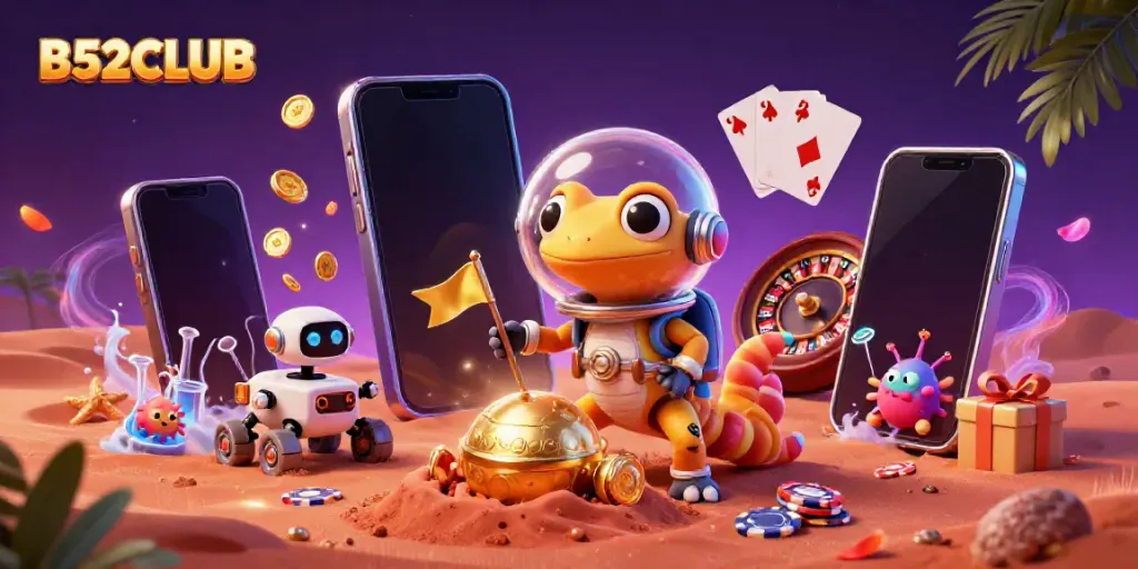 Experience B52CLUB with a cosmic twist as playful aliens uncover a hidden casino on Mars.