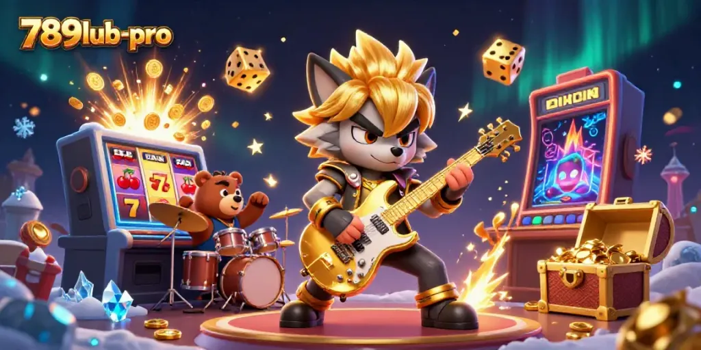 Experience gaming excitement at 789lub-pro with a rock star wolf and action-filled casino scene.