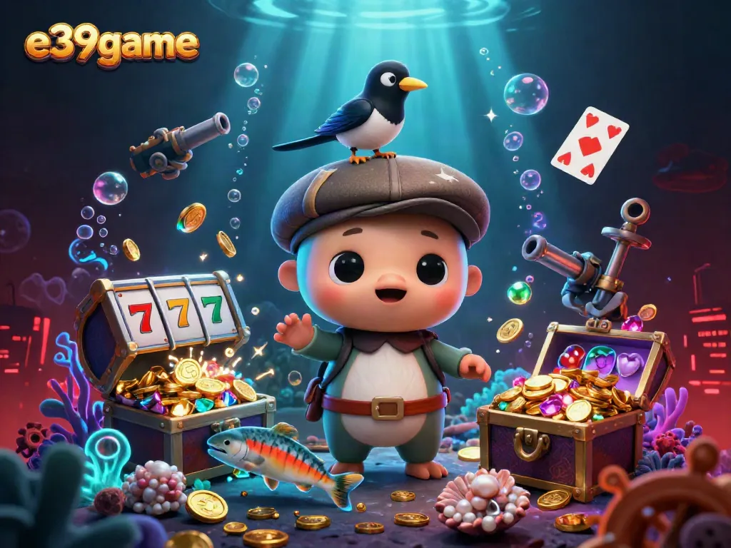 E39game captures the excitement of slots with vibrant animated characters and rich underwater treasures.