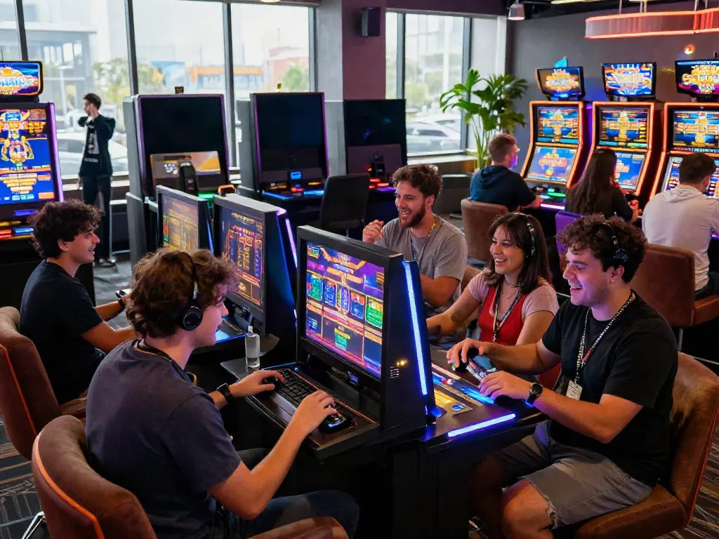 Excited players engaging with slot gacor hari ini in a modern casino environment.