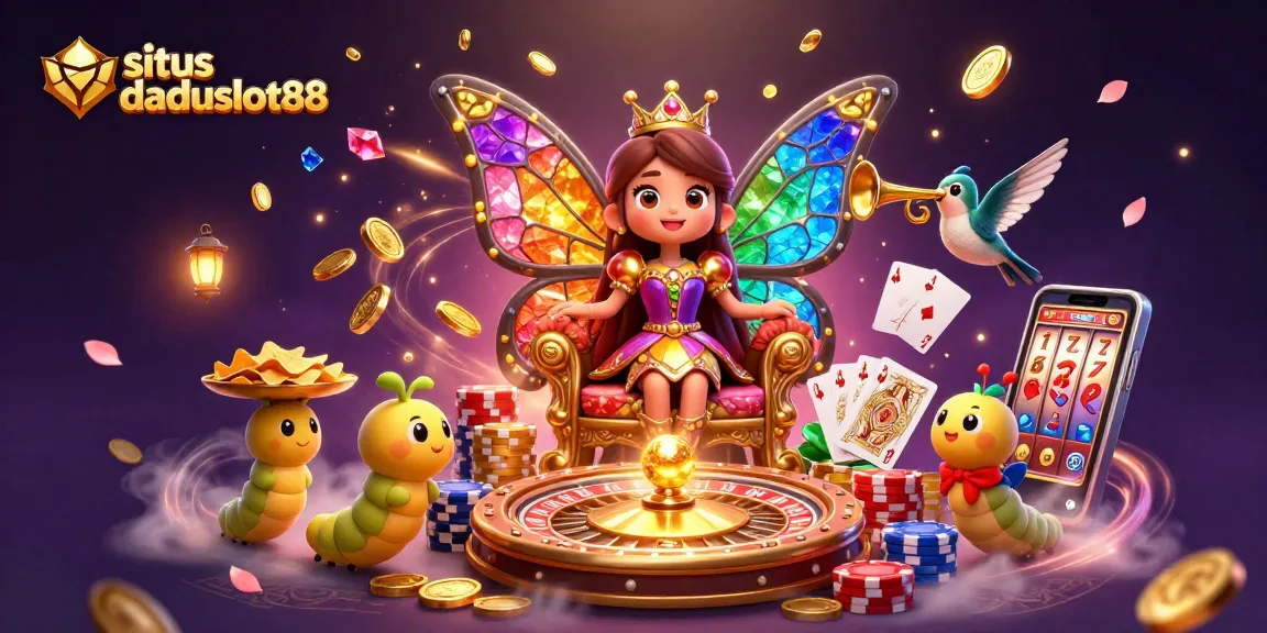 Gambarlah situs daduslot88 dengan ratu kupu-kupu 3D dalam dunia kasino yang berkilauan.