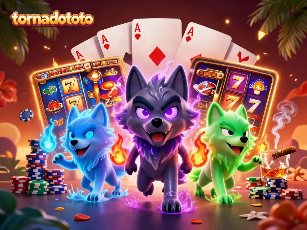 Experience tornadototo's thrilling slot gameplay with a vibrant 3D casino scene featuring dynamic characters.