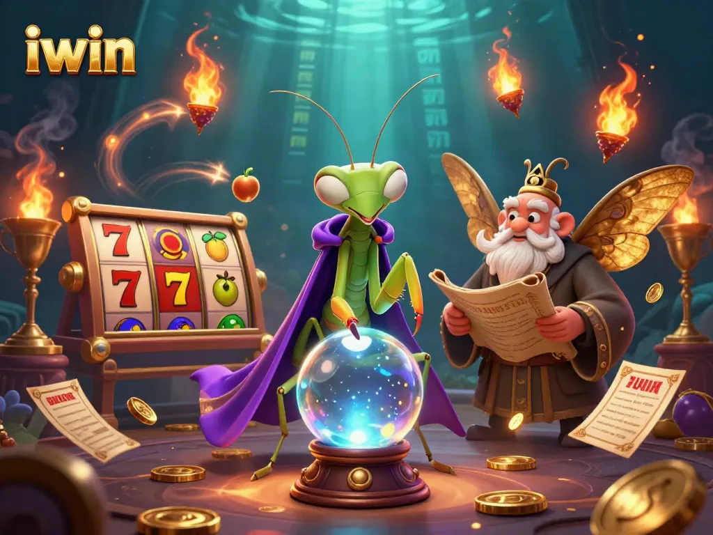 Experience thrilling iwin slot adventures with a mystical fortune teller and whimsical elements.
