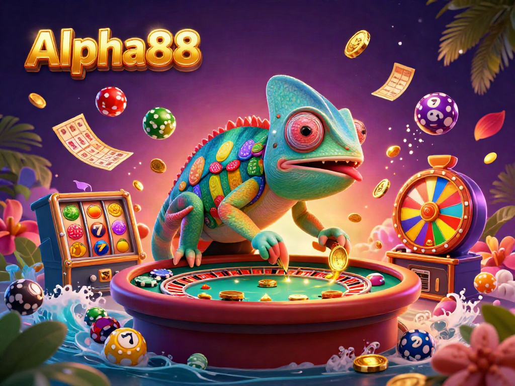 Engage with Alpha88's vibrant casino experience through stunning 3D illustration full of games and excitement.