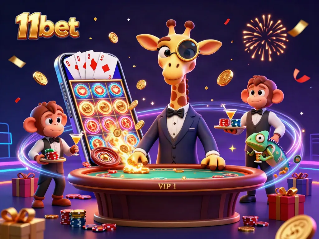 Place your bets with the vibrant 11bet illustration featuring exciting casino scenes.