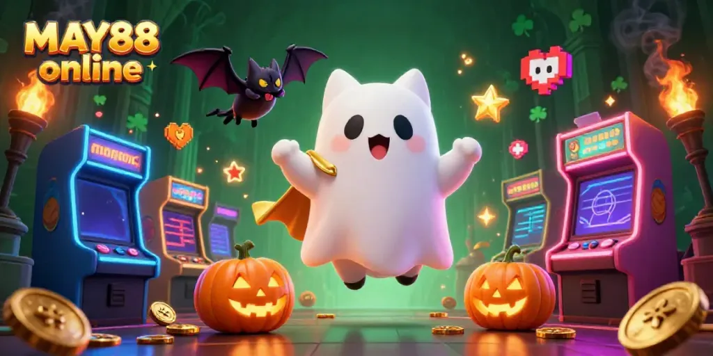 Experience thrilling gameplay with MAY88 online’s vibrant haunted casino scene featuring characters and elements.